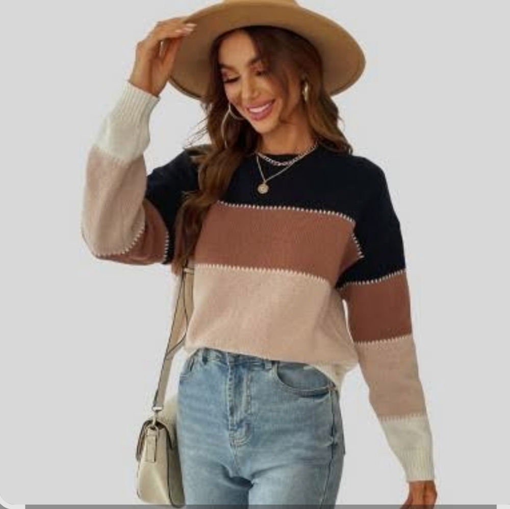Cupshe Women's Colorblock Sweater - Black, Brown, Cream